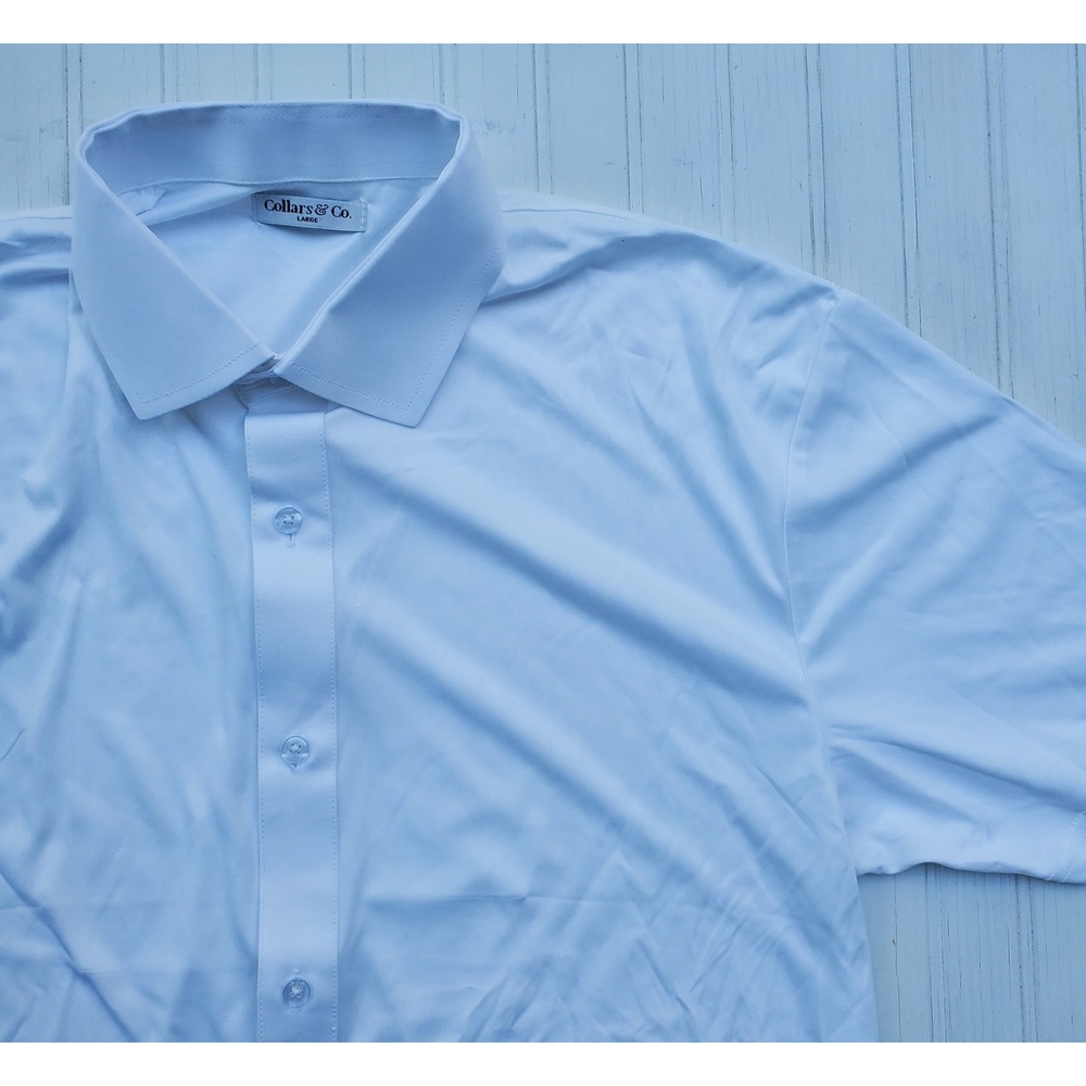 Collars & Co Mens‎ Dress Collar Polo Shirt White Short Sleeve Size Large NWOT